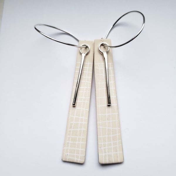 'Winter Trees' drop hoop silver earrings