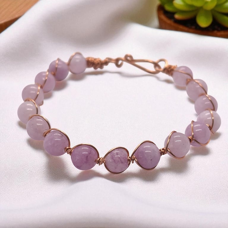 Copper Wire Wrapped  Pink Kunzite Bangle