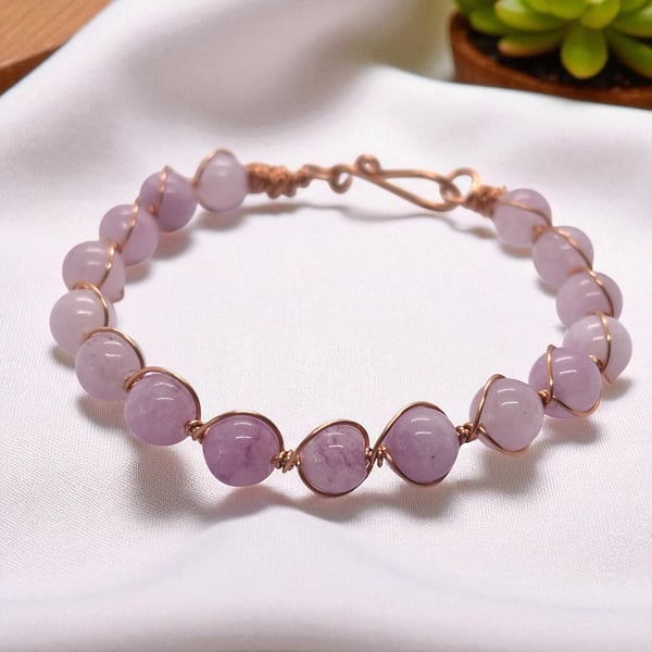 Copper Wire Wrapped  Pink Kunzite Bangle