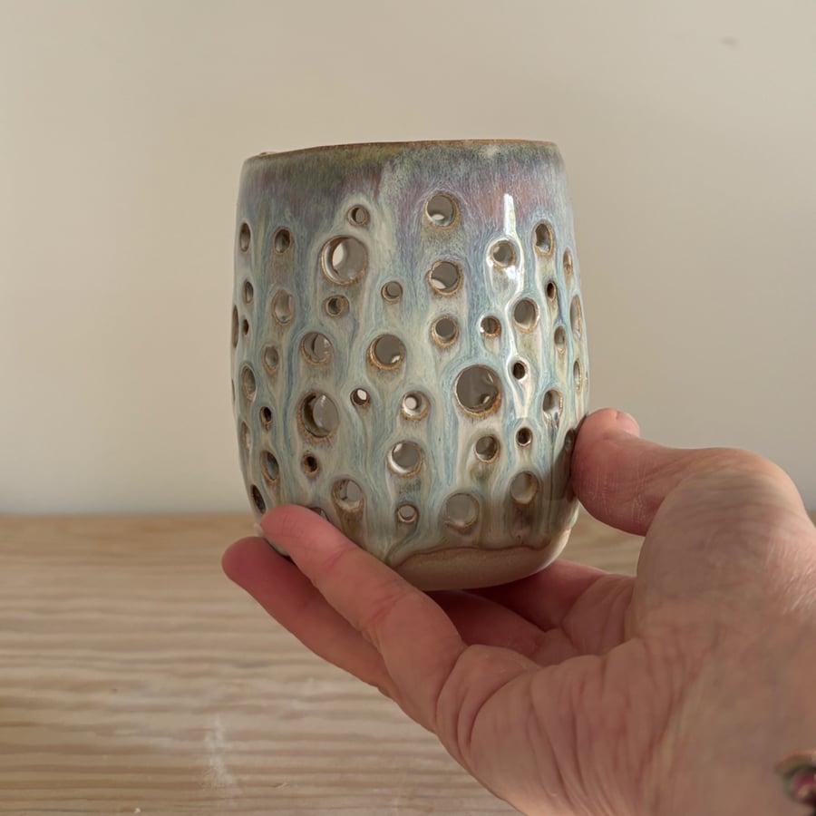 Handmade ceramic candle holder, ceramic luminary 