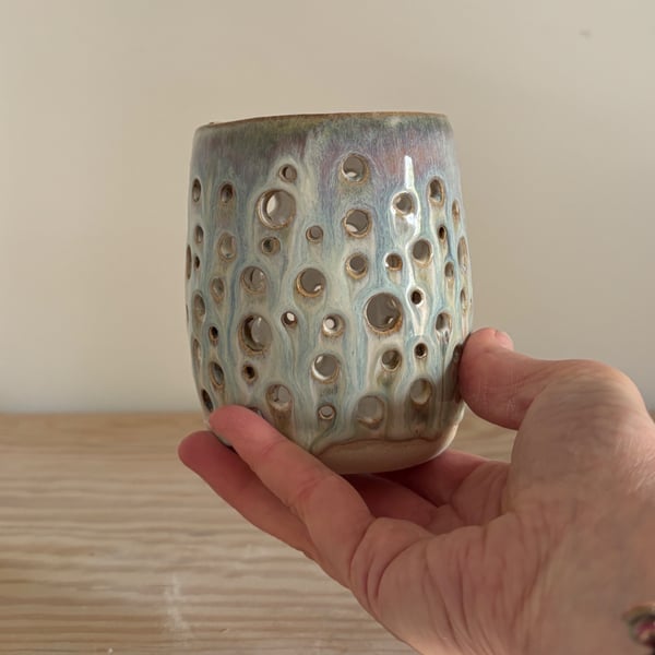 Handmade ceramic candle holder, ceramic luminary 