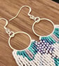 Beadwork hoop fringe earrings in in pale blue, pink and white - Image 3