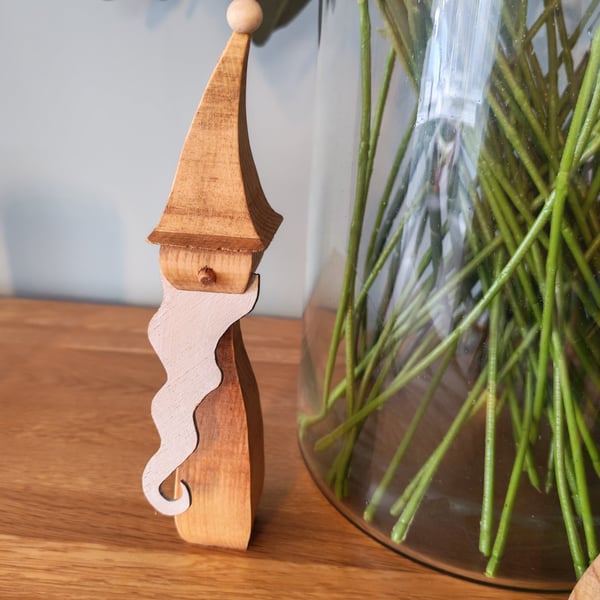 Tall Handmade Wooden Gnome with Long Beard