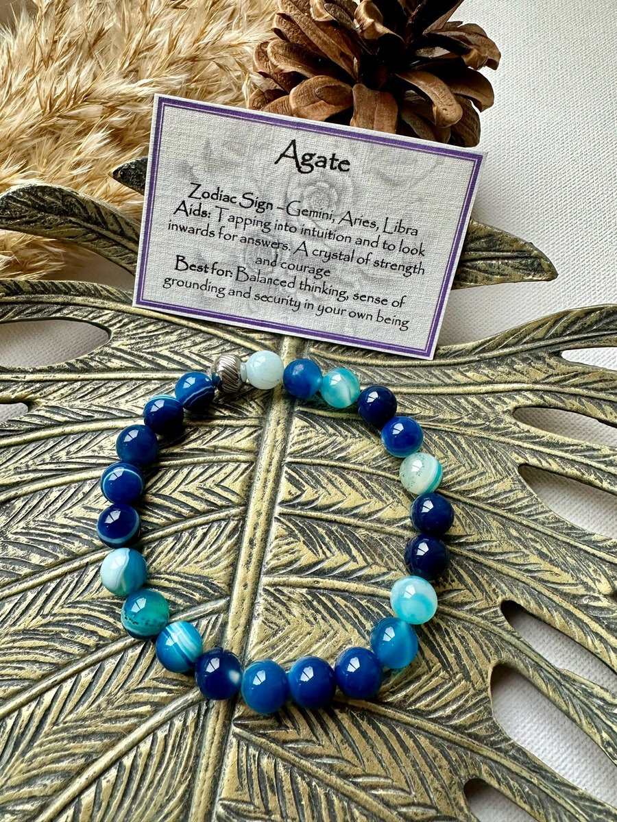 Blue Stripe Agate - Elasticated Bracelet 