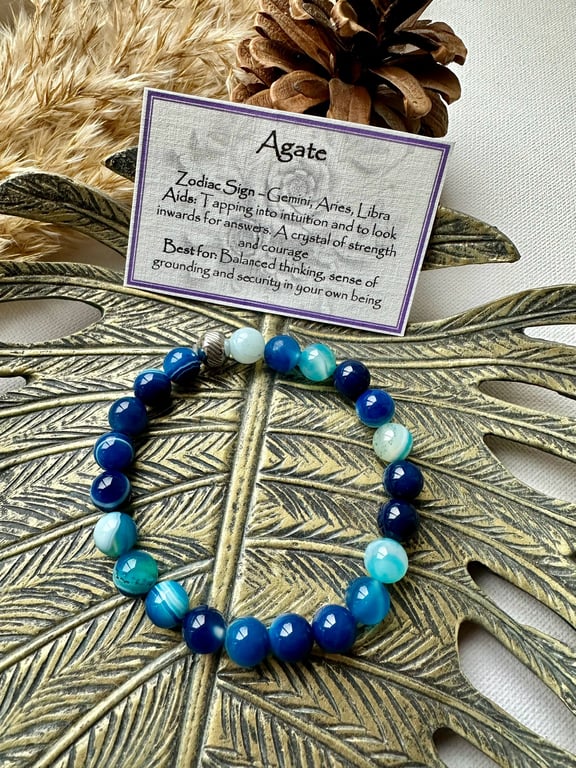 Blue Stripe Agate - Elasticated Bracelet 