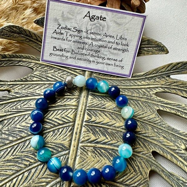 Blue Stripe Agate - Elasticated Bracelet 