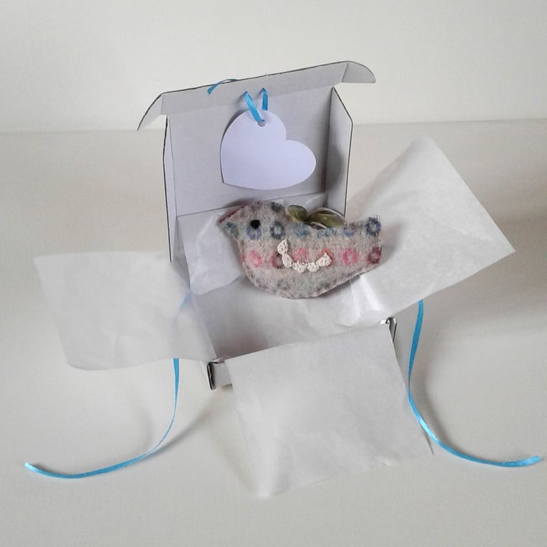 'A little bird told me' wool felt and crochet bird letterbox gift.