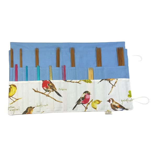 Double pointed knitting needle case with bird print,  garden lovers DPN Case,