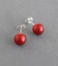 8mm Bright Red Round Pearl Studs - Everyday Christmas Red Stud Earrings - Gifts - Image 3