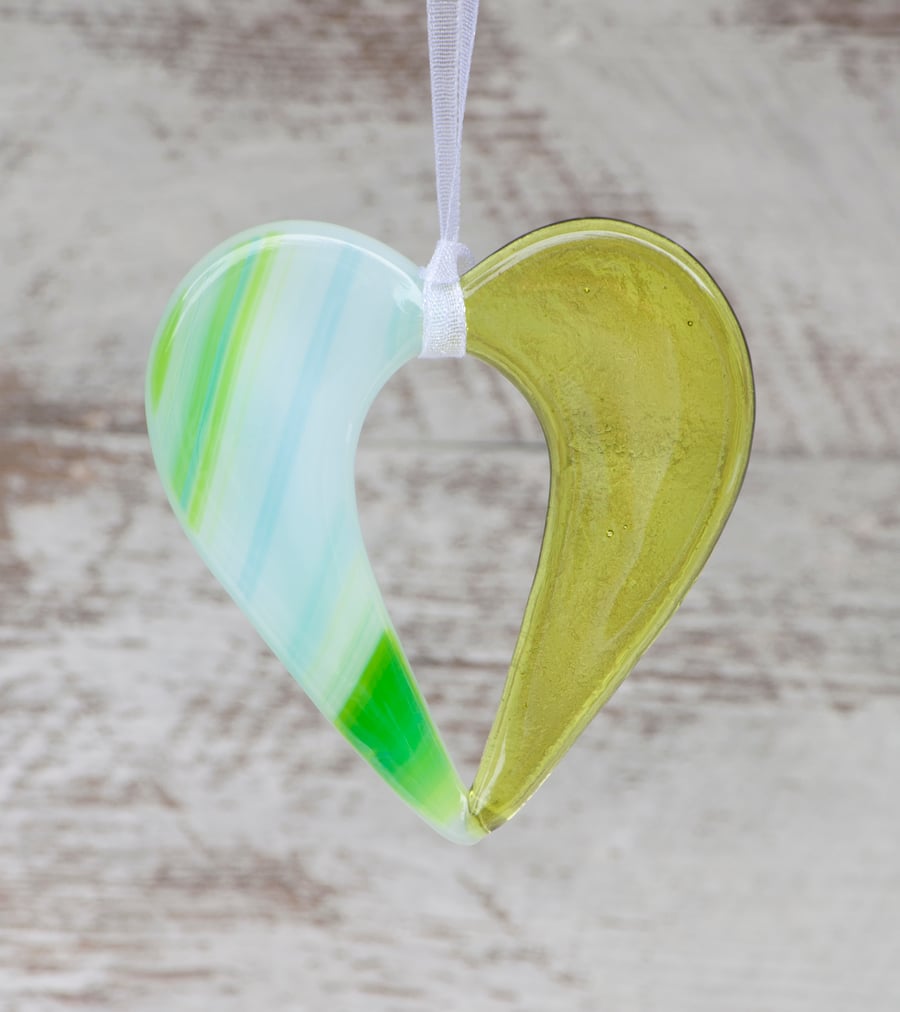 Green Fused Glass Hanging Heart