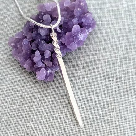 Twisted Stake Point Pendant on Snake Chain Necklace Sterling Silver