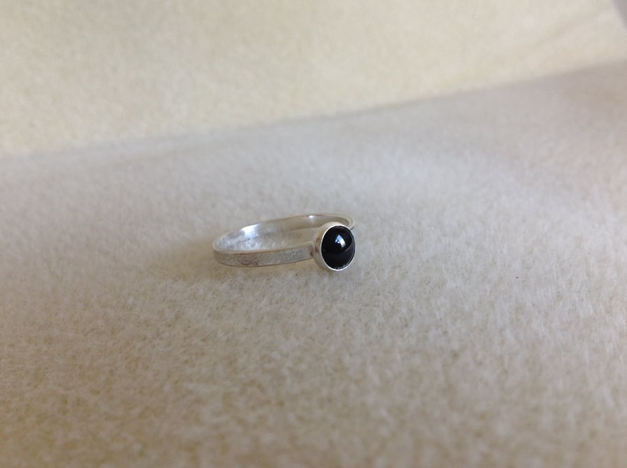 Black Onyx and Sterling silver textured ring
