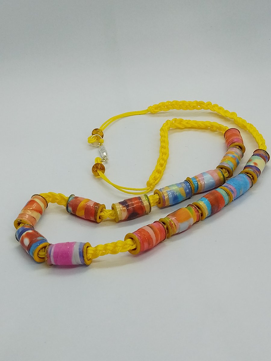 Sunshine Yellow Paper Bead Necklace 