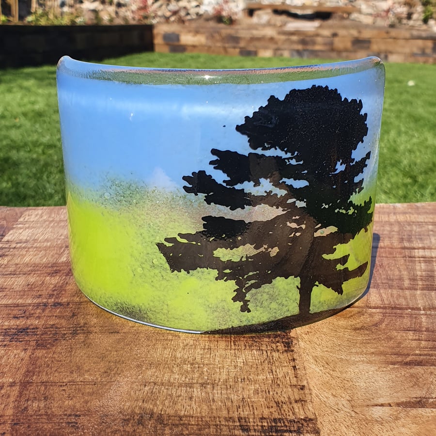Fused Glass 'Old Oak Tree' Curve Panel