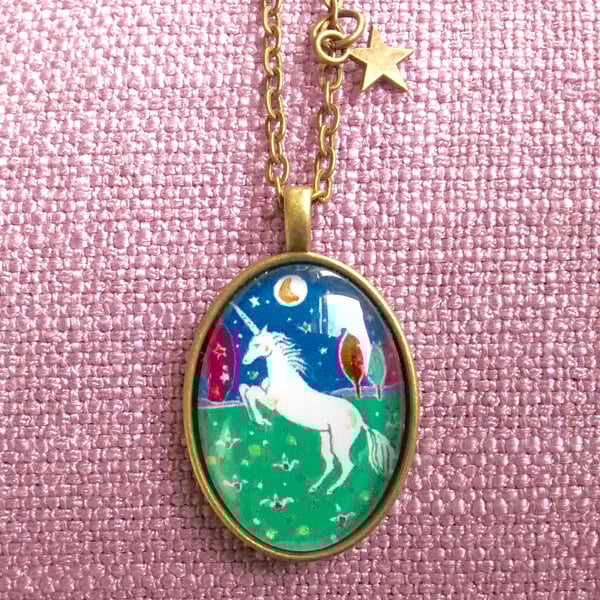 Sale! Unicorn Pendant, Antique Bronze with Star Charm
