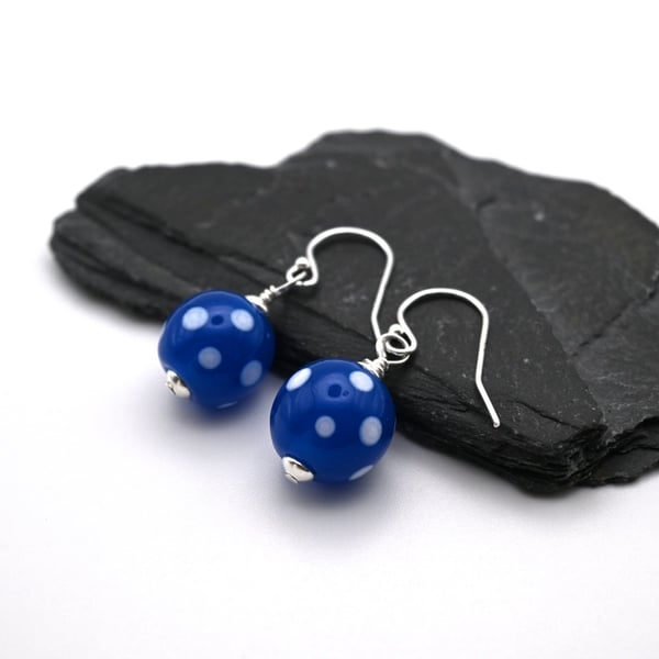 blue polka dot glass earrings