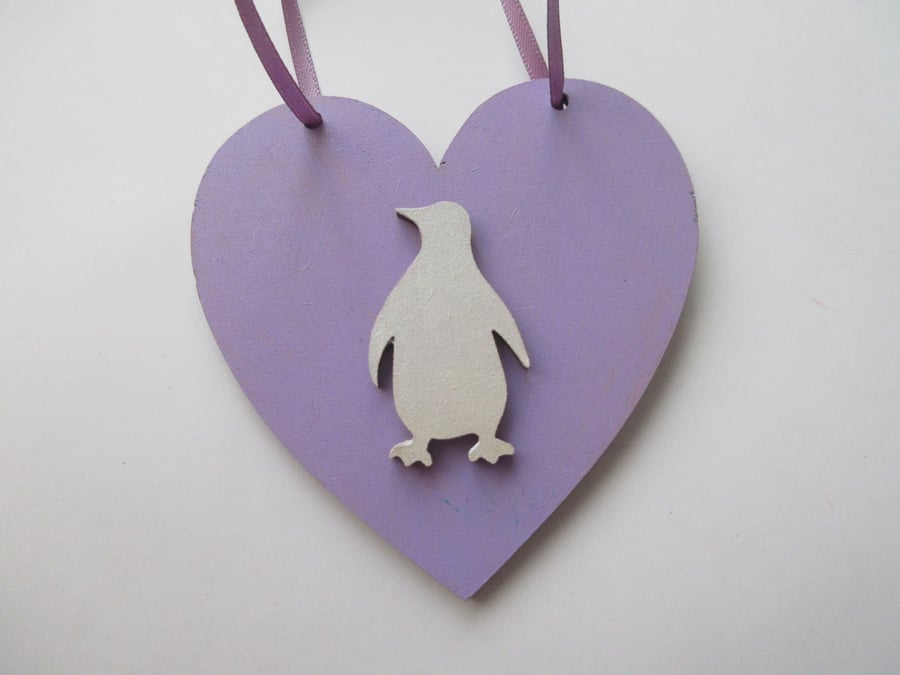 Penguin Hanging Decoration Heart White Lilac Light Purple
