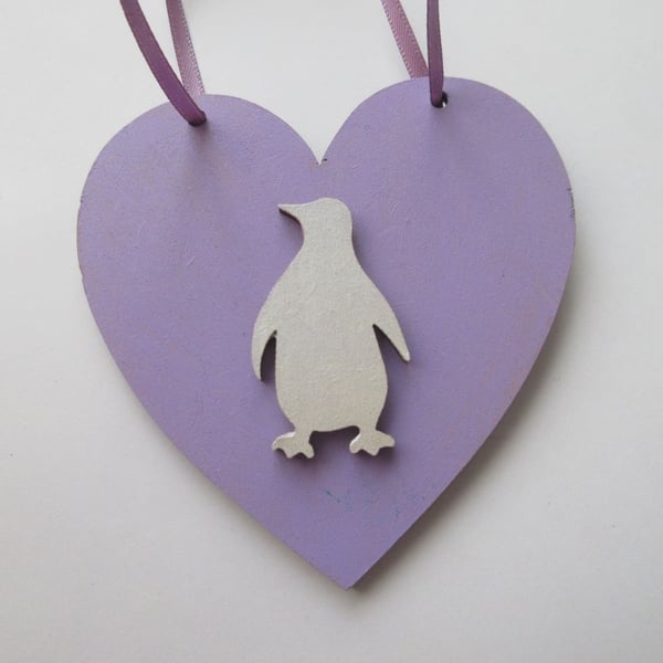 Penguin Hanging Decoration Heart White Lilac Light Purple