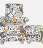 Mustard Peacocks Armchair & Footstool Adult Chair Pouffe Fryetts Fabric Accent - Image 1