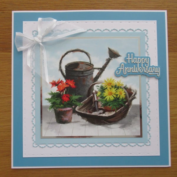 Watering Can & Flowers - Large Anniversary Card (19x19cm)