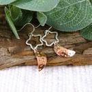 Earrings, Sterling Silver Star and Copper Moon Dropper Earrings