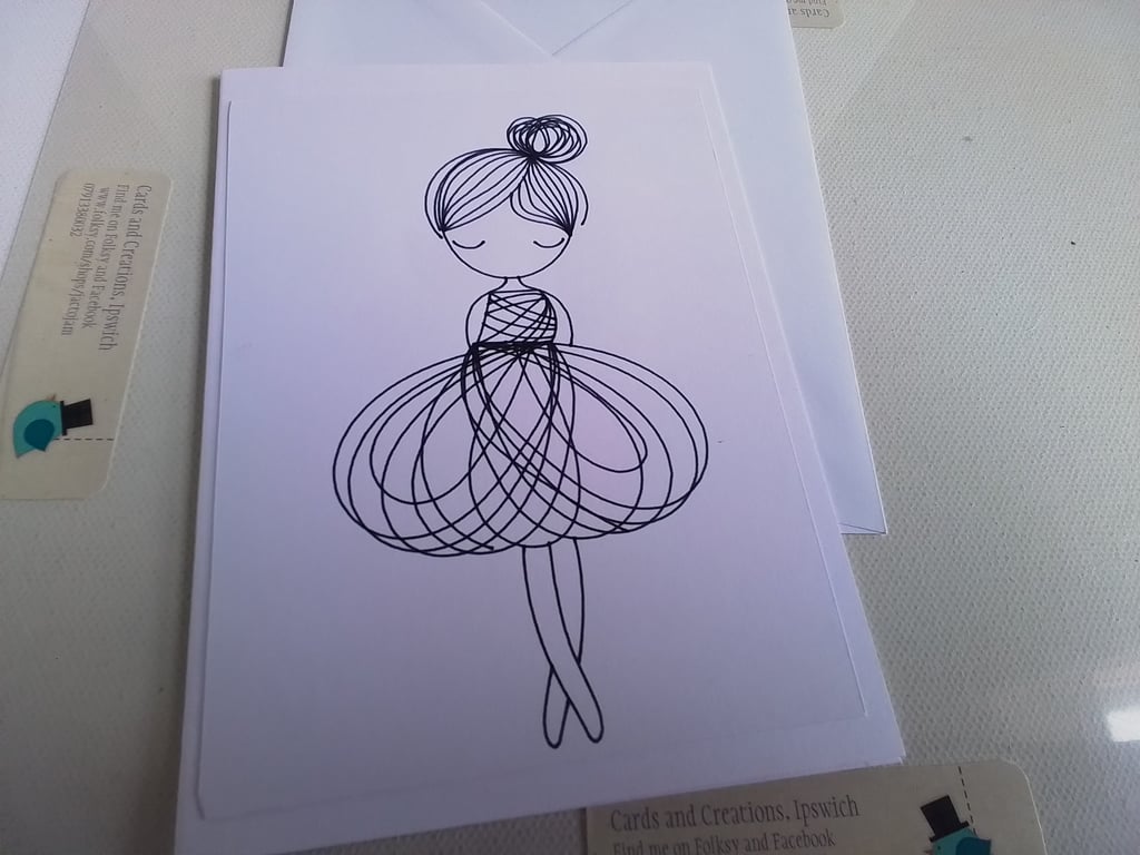 Handmade card. Colour in card. Ballerina card. Ref 082