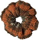 Hand Knitted Hair Scrunchie Bobble Bun Topper Handmade Accessories Rusty Brown