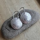 Sterling silver disc earrings, Leaf texture pattern