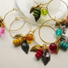 Wine Glass Charms Glass Howlite Black and Gold Tone Leaf  KCJ594