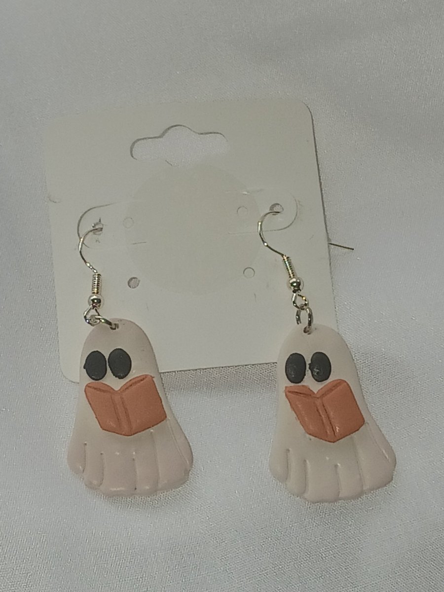  Handmade Polymer Clay Bookish Ghost Earrings - Cute Spooky Jewellery