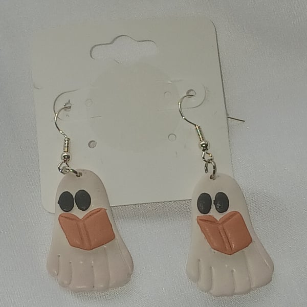  Handmade Polymer Clay Bookish Ghost Earrings - Cute Spooky Jewellery