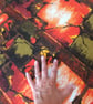 Abstract 50s Barkcloth Orange and Olive MID CENTURY VIntage fabric Lampshade - Image 7