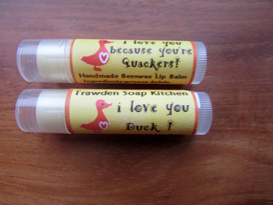 Valentines, I love you because your'e Quackers, love you duck, mandarin lip balm