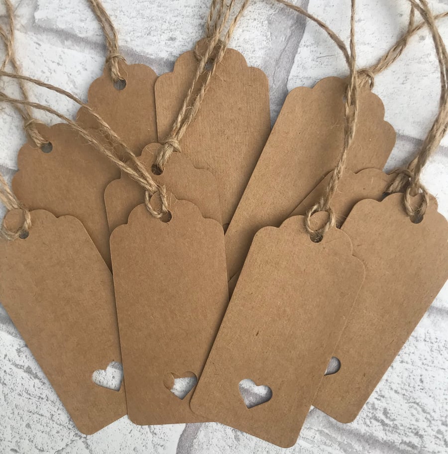 Kraft Heart Gift Tags, Jute String, Set of 10