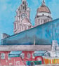 Albert docks view liverpool watercolour print A5 - Image 3
