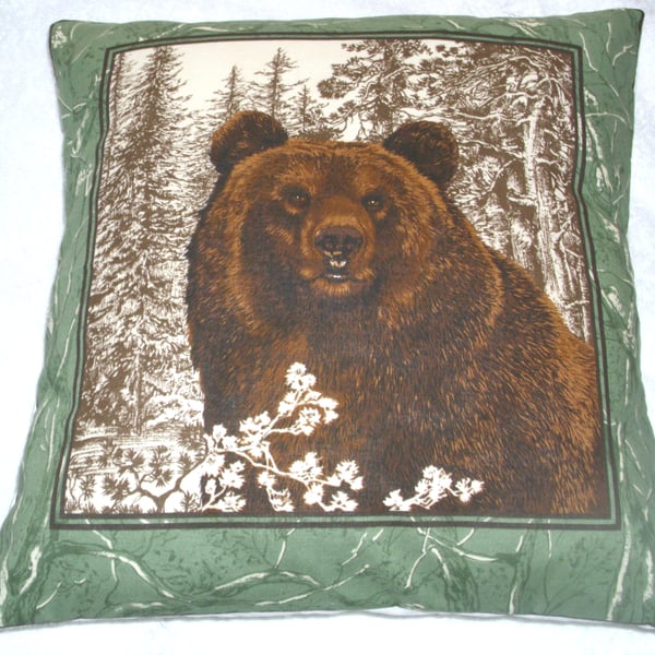 in the Wild Brown bear in a forest cushion 