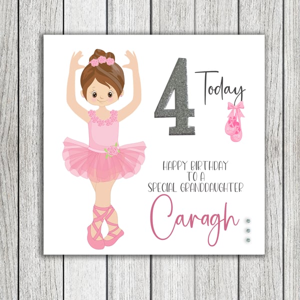 Personalised Ballerina Birthday Card - Any Age - Granddaughter, Daughter etc