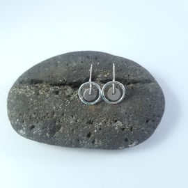 Earrings Grey Drop Porcelain Button, Hammered Sterling Silver Ring 3 UK Postage