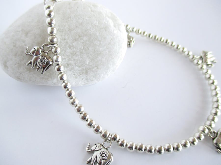 Silver Elephant Ankle Bracelet, Elephant Anklet, Anklets for Women, Silver Ankle
