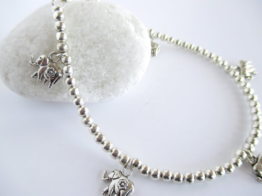 Silver Elephant Ankle Bracelet, Elephant Anklet, Anklets for Women, Silver Ankle
