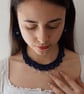 Women's Statement Crochet Sparkle Dark Blue Beaded Necklace & Drop Earring Set - Image 5