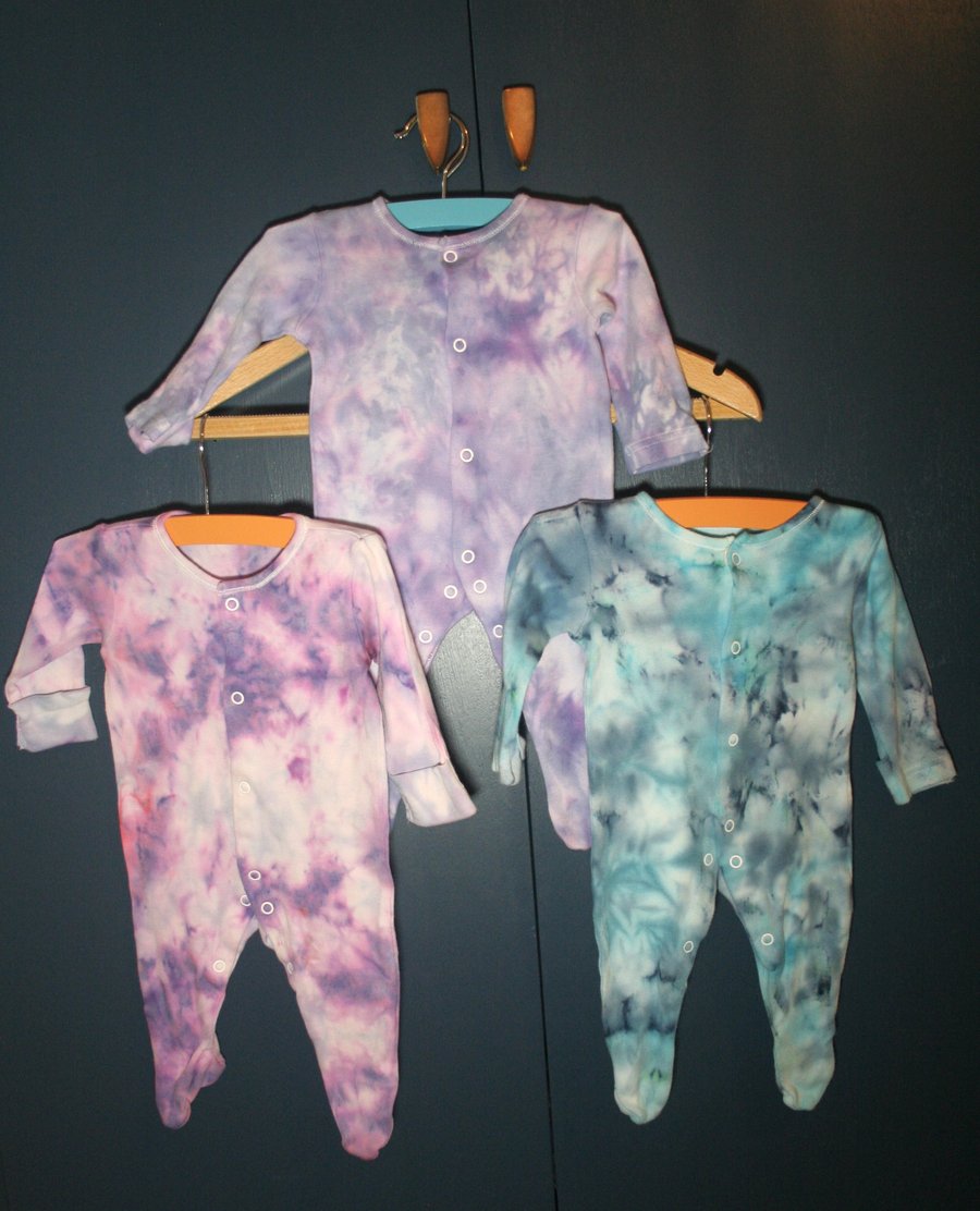 First Size Ice-Dyed Babygrows Set of Three 
