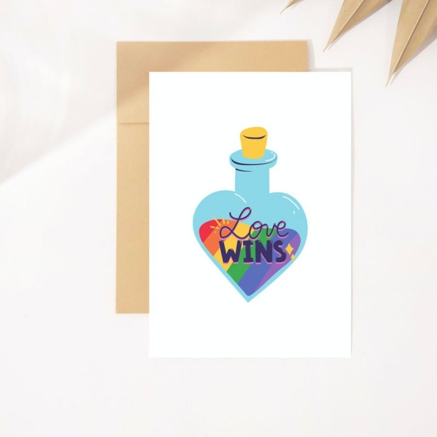 Love Wins LGBTQ Pride Greeting Card A5 350gsm FSC Premium Print