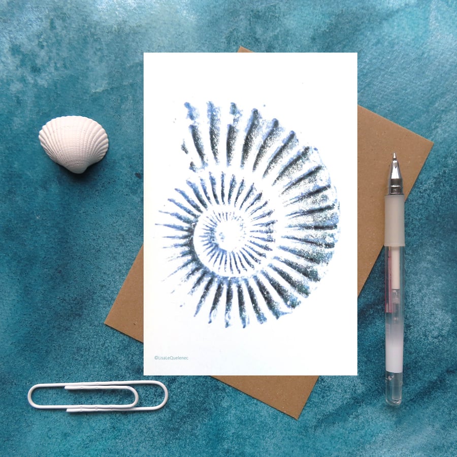 Blank art greeting card ammonite spiral note card notelet cellophane free