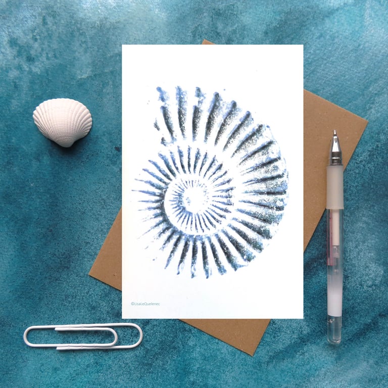Blank art greeting card ammonite spiral note card notelet cellophane free