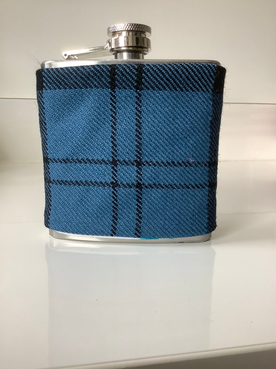 Blue and Black Tartan Scotland  6 oz Hip flask , Ideal Christmas gift,