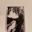 Black and white sepia scenic river view photography fridge magnet 