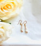 White Opal & Swarovski pearls earrings on gold plated hook - October birthstone