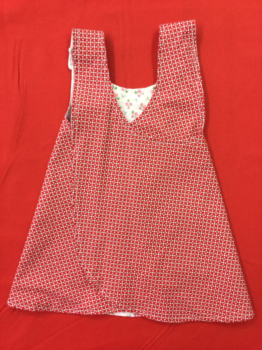 Girls Reversible Apron Dress - 2-3yrs Red and Pink Floral