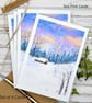 Christmas Cards - set of 4 cards - snow scene, cottage, fir and pine trees - Image 2